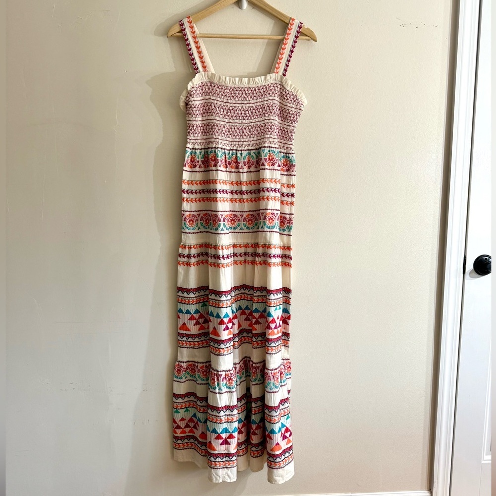 Aspiga Jacquard sundress Ecru multi sustainable Maxi Dress Organic Cotton size M - Picture 7 of 15